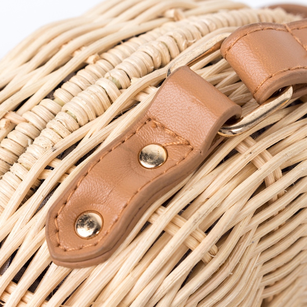 Cross Body Circle Straw Purse Handbag - Picture 4 of 7